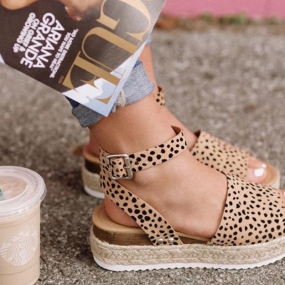 leopard cheetah print ankle strap espadrille flat - Picture 6 of 7